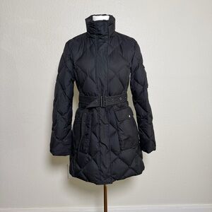 Burberry Navy Quilted Down Coat w Detachable Hood Belted (S)